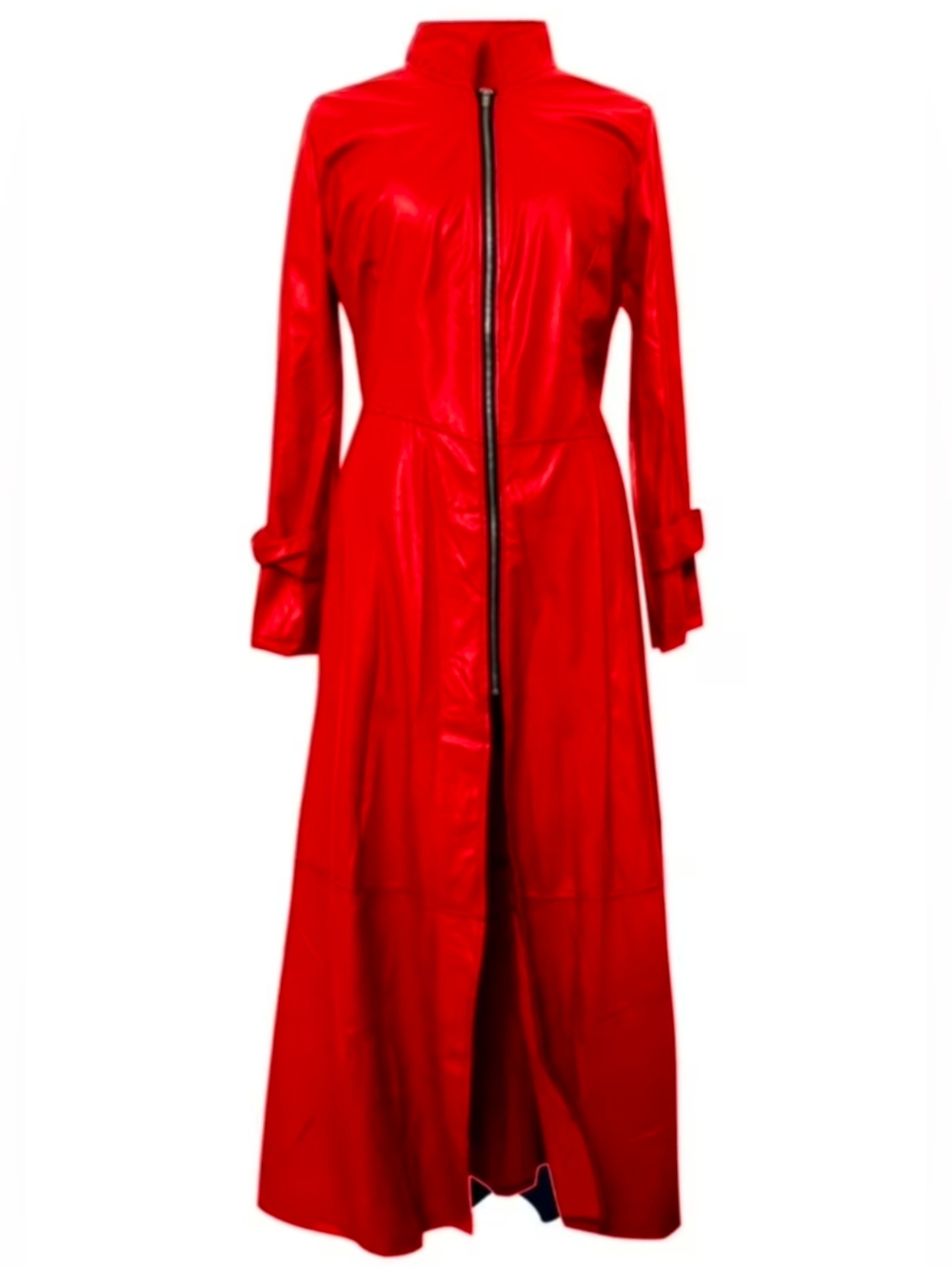 Long, Red Trench Coat PU Leather Steampunk JacWomensket Sz XL